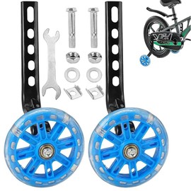 1 Pair Bike Training Wheels with Durable Material, Portable Kids Bike Stabilisers, Mute Flash Bicycle Wheels, Adjustable Training Wheels, Suitable for Kids Bike Beginners（Blue)