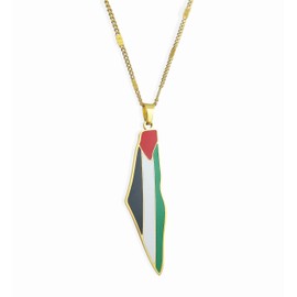 GANESA JW Palestine Pendant Map Necklace - Stainless Steel Silver Gold Plated Palestinian Flag Necklace Jewelry Gifts for Women + Gift Box (Gold)