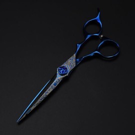 Damascus 전문 6 ''블루 다마스커스 헤어 커팅 가위 보석 나사 이발 틴닝 도구 강철 미용 [01 set] Professional 6'' Blue Damascus Hair Cutting Scissors Jewel Screw Barber Thinning Tool Steel Beauty [01 set]