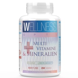 WELLNESS OPTI - Multivitamins and Minerals Complex - 250 Tablets - For Daily Wellbeing - Vitality and Nutritional Balance in One Step