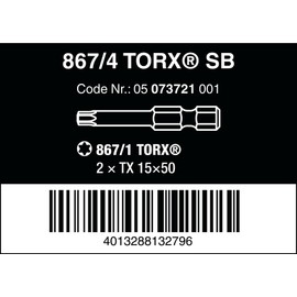 Wera 867/4 05073721001 Long Bits Z Torx SB / 2x Torx 15 x 50 mm