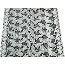 Unbranded  French Net Lace Fabric Tulle White Embroidery with Rhinestone Sold by ½ Yd