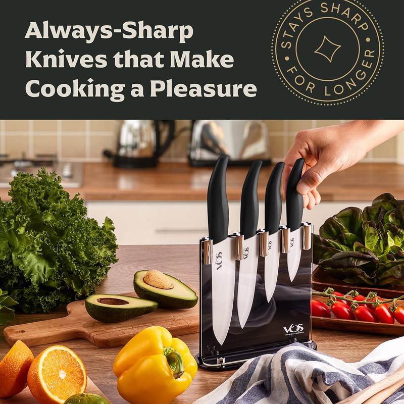 Vos Ceramic Knife Set with Block, Ceramic Knives Set For