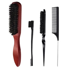 Sleek Bun BüRste,Wildschweinborsten Bürste,Sleek Bürste,Haarbürste Wildschweinborsten,Sleek Zopf Bürste,Geeignet für Alle Haartypen und Haartypen,Wird mit 3 Kanten-Stylingbürsten Geliefert