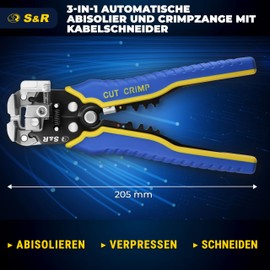 S&R Automatic Wire Stripper in 98 Piece Set 5-in-1, Cable Stripper Crimping Pliers, Cutter, with 70 Pieces Insulated Cable Lugs Clamps, 25 Pieces Cable Ties, 1 Insulation Tape, 1 Marker
