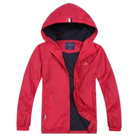 Jingle Bongala Boys Girls Lightweight Breathable Raincoat Waterproof Hooded Rain Jacket Windbreaker Easy to Fold-Red-150