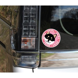 Staring Shiba Dog Sticker Pink Back Ver. 2 Round Size L MK-3