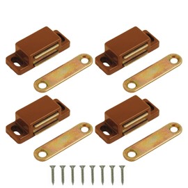 Heavy Duty Magnetic Door Catch Brown Cupboard Cabinet Door Thumb Turn Catch Latch Lock with Fixing Screws for Kitchen Wardrobe Magnets Door Closers Magnet Closure 4 Pack