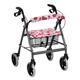 Rnyleeg Pink Rollator Walker Seat and Backrest Covers Strawberry Daisy Pattern Cute Design Adjustable Soft Walker Accessories for Unisex Rollator Seat Covers for Women