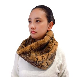Lina & Lily Snakeskin Print Faux Fur Infinity Scarf Women's Winter Loop Neck Warmer Snood (Brown)