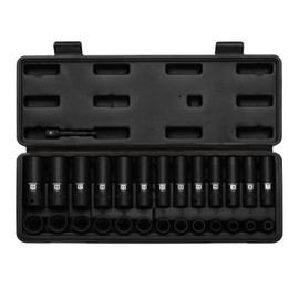 EMENTOL 3/8" Drive Impact Socket Set, 27PCS, Metric(7mm to 19mm), Deep and Shallow, 12 Point, Includes Drill Bit Adapter