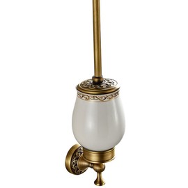 Leyden Antique Brass Toilet Brush Holder, Retro Toilet Brush Organizer with Ceramic Cup
