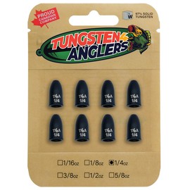 Tungsten 4 Anglers – 97% Pure Tungsten Worm Weight | Worm Sinkers for Punching Through Heavy Cover | 1/8oz.-1/4oz. with Black or Pumpkin – 4-6-Pack/Bag (1/4oz. 8Pc. Black)