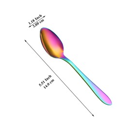 Kyraton Rainbow Teaspoons 12 Pieces 14 cm Stainless Steel Colourful Titanium Coating Coffee Spoon, Dessert Spoon, Ice Cream Spoon, Spoon Cutlery