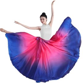 ORIDOOR 720 35" Long Women's Fairy Lyrical Dance Skirt Gradient Color Chiffon Swing Skirt Ballet Modren Dance Costume (A Red Navy Blue)