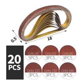 1/2x18 Inch Sanding Belts, 20 Packs Belt Sander Paper 40/60/80/120/150/240 Assorted Grits Abrasive Belts for Belt Sander, Aluminum Oxide Sanding Belt (1/2x18 inch)