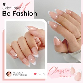 Modelones French Tip Press on Nails Almond, Short Almond Fake Nails, Reusable Nail Kit with Nail Glue Adhesive Tabs Mini Nail File, Nails Press Ons 32Pcs 16 Sizes