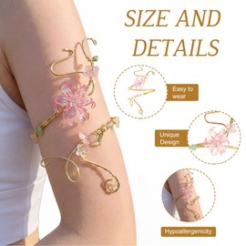 Kigeli Flower Arm Cuff Jewelry for Women Adjustable Bracelet Upper Arm Bangle Band Boho Floral Fairy Renaissance Accessories(Gold)