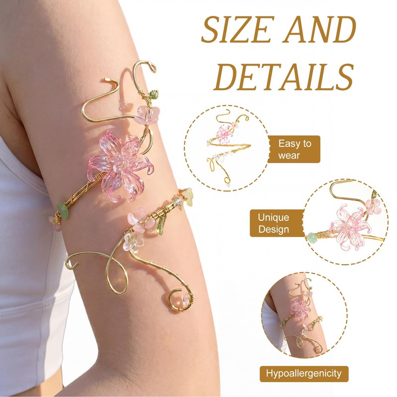Kigeli Flower Arm Cuff Jewelry for Women Adjustable Bracelet Upper