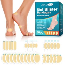 Hydrocolloid Gel Blister Wraps for Feet, Invisible Blister Patches for Heels, Toes and Fingers, Water Resistant Blister Pads for Travel and Daily Life, Pack of 30