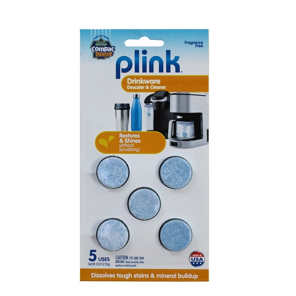 COMPAC HOME Plink Drinkware Descaler & Cleaner Tabs - Restores & Shines Without Scrubbing - for Coffee Makers, Travel Mugs, Water Bottles & More - 5 Count (Pack of 1)