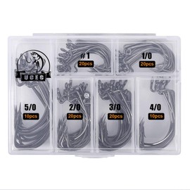 UCEC Fishing Hooks, 100pcs EWG Offset Worm Hooks Bass Hooks Wide Gap 2X Strong Senko Bait Texas Rig Jig Fish Hooks for Bass Trout Saltwater Freshwater Size:#1 1/0 2/0 3/0 4/0 5/0