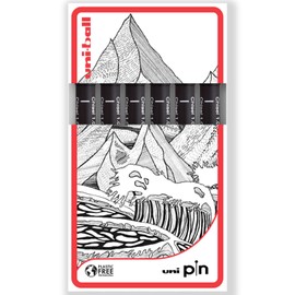 Uni Pin Fineliner Drawing Pens - Chisel Nibs - Black Ink - 1.0mm Nib - Pack of 6 - In Gift Box
