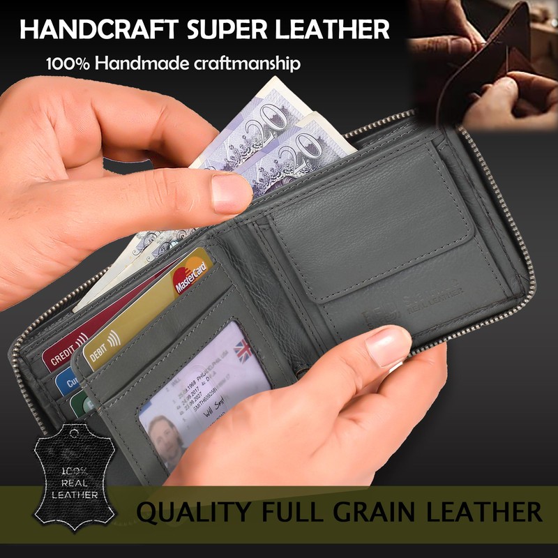 STARHIDE Mens Wallet RFID Signal Blocking Full Zip Around Genuine