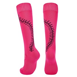 American Trends Girl Youth Softball Socks Youth & Adult Soccer Baseball Socks Knee High Tube Socks for Boys Girls, Rose Red, Small