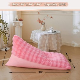 LIFEREVO Faux Rabbit Fur Stuffed Animal Bean Bag Storage (No Filler), Soft Waffle Bubble Beanbag Chair Cover for Kids Adults, Furry Floor Lounger Plush Toys Organizer for Living Room Bedroom, Pink