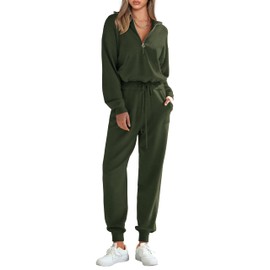 PRETTYGARDEN Women's 2 Piece Sweater Set Pullover Zip Up Sweatshirt Jogger Sweatpants Tracksuit Casual Outfit (Army Green,Medium)
