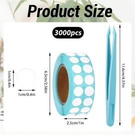 3000Pcs White Dot Stickers, 0.4" Round Color Coding Label, Round Price Stickers, Writable White Stickers for Office Shop Home Classroom Marking, with 1 Tweezers (1 Roll) DO NOT Support Printing