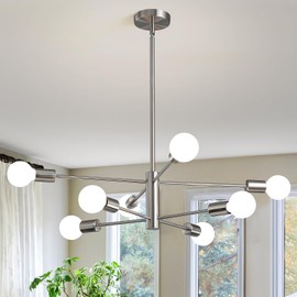 RUIYEY Modern Sputnik Chandeliers Light, 8 Lights Brushed Nickel Dining Room Chandelier Over Table, E26 Mid Century Ceiling Light Fixtures Height Adjustable Hanging Pendant Lighting for Entryway Foyer
