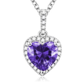 Birthstone Necklace for Women Heart Necklaces for Women Heart Pendant Necklace Womens Jewelry Birthday for Women 2024 Trendy (February)