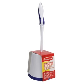 Rubbermaid Comfort Grip Toilet Bowl Brush and Caddy Set, Soft Rubber Handle, White/Blue, 16.5 Inch Single Brush and Caddy (FG6B9900)
