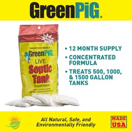 GREEN PIG 61 Live Tank Treatment Aids in The Breakdown of Septic Waste to Prevent Backups with Easy Dissolvable Flush, Consumer Strength