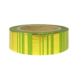 Wrapables Colorful Washi Masking Tape, Metallic Gold Stipes on Yellow Green