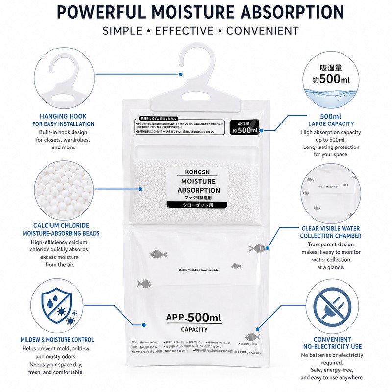 Hanging Moisture Absorber Bags for Closet Humidity Control – 5-Pack
