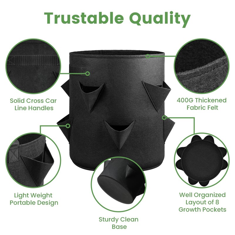 iPower 4-Pack 10 Gallon Strawberry Grow Bags, Vegetables Pots with