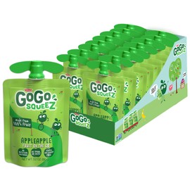 GoGo squeeZ Applesauce and Fruit Puree, Apple Apple, 3.2 oz (Pack of 18), Unsweetened Fruit Snacks for Kids, Gluten Free, Nut Free and Dairy Free, Recloseable Cap, BPA Free Pouches
