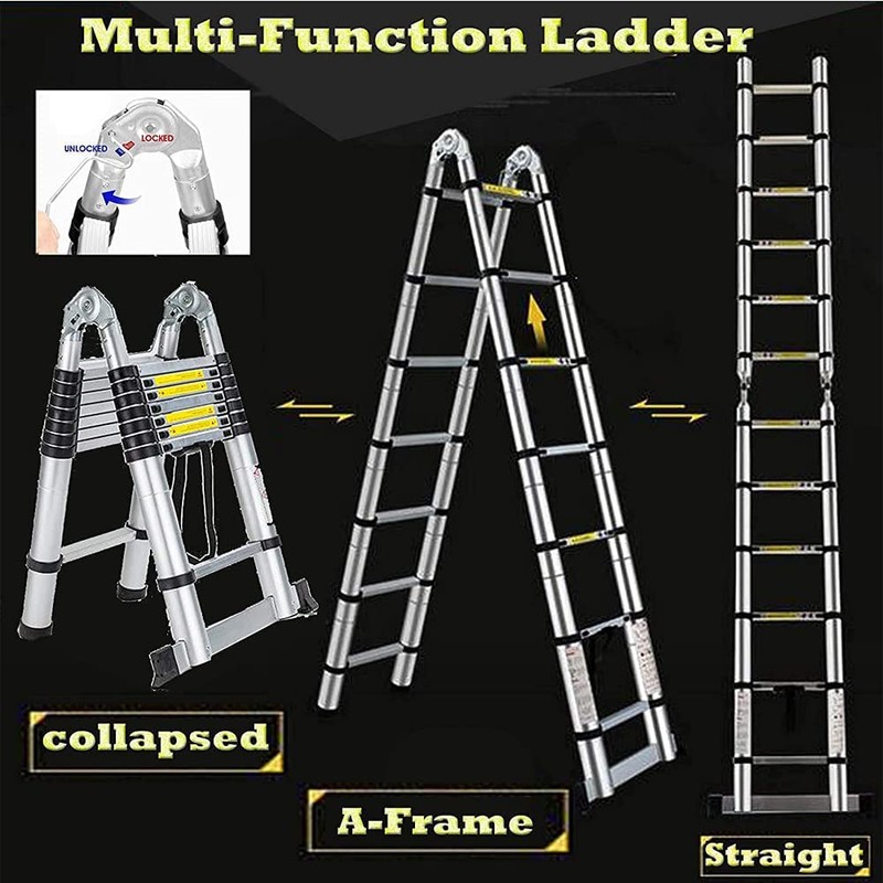Telescoping Extension Ladder 5M(2.5+2.5m)/16.5 ft Aluminum Extension Telescopic Ladder Multi-Purpose