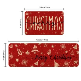 Christmas Kitchen Mat Set of 2, Home for Decor Door Front Floor Rugs Decorations Red Stain Fade Resistant Non-Slip Rubber Backing Rug (17x29 Inch,17x47 Inch)