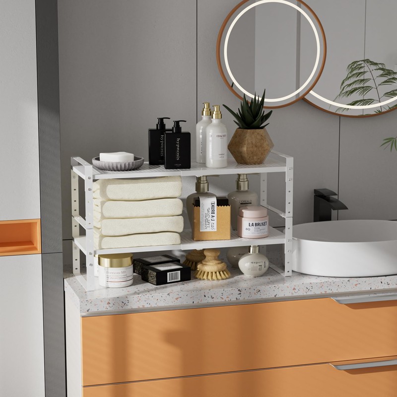 Wobmmi Expandable,Adjustable & Stackable Spice Rack, Cabinet Kitchen Countertop Shelf