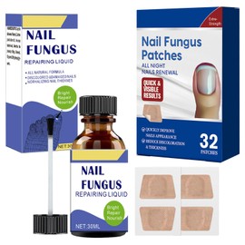 ZACUEEOCY Toenail Treatment Extra Strength Kit, 30ml Nail Repair Solution and 32 Nail Renewal Patches for Damaged Thick Discolored Toenails and Fingernail