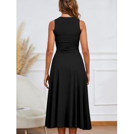 Kaximil Women's Square Neck Corset A Line Maxi Dress Ruffle Ruched Waist Flowy Long Dresses, Medium, Black