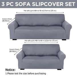 Peryiter 2pcs Slipcover Set for Couch Spandex Furniture Covers for Sofa Loveseat Couch Arm Chair, Form Fit Stretch, Wrinkle Proof, Furniture Protector(Light Gray,Milk Silk)