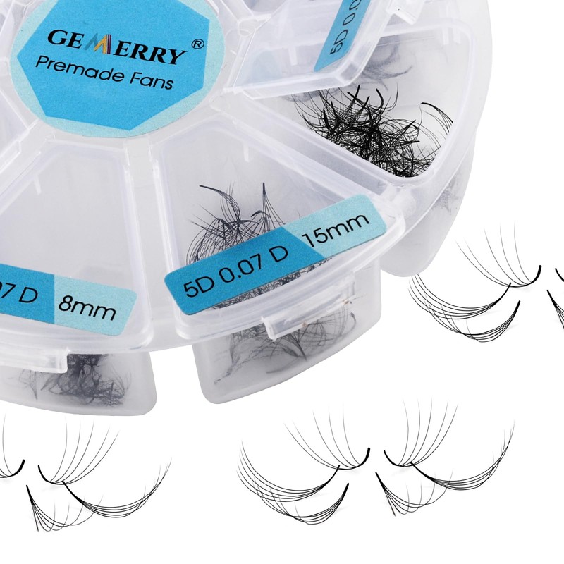 Gemerry Pre-Fanned Volume Eyelashes, Ready-to-Use Fan Eyelash Extension, 5D, 8-15
