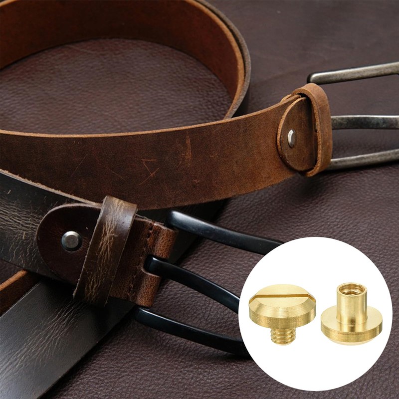 sourcing map 8Pcs Brass Chicago Screw, 5mm Concave Leather Rivets