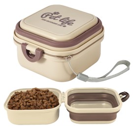 ZNPET Travel Dog Bowls, Portable Food and Water Bowl for Dogs and Cats 2-in-1, Foldable Feeding and Food Storage Solution for Medium & Large Dogs, Ideal for Traveling & Camping (Khaki, Large)