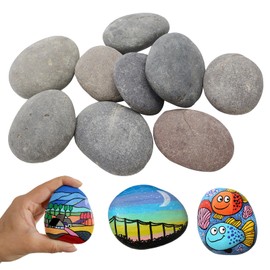 BEELUKY Pack of 10 Flat Stones for Painting, 5-8 cm, Painted Pebbles, Stones, Painting Set, Smooth Pebbles for Painting, Smooth Large Pebbles for DIY Painting, Aquarium and Garden